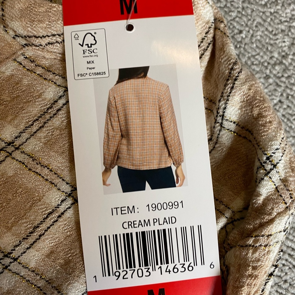 ✨NWT✨ Felina Women’s Beige Plaid V-Neck Blouse - Picture 6 of 7
